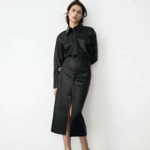 Zara faux leather midi dress size med NWT